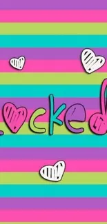 Colorful striped wallpaper with hearts and 'Locked' text.