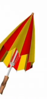 Red and yellow striped umbrella on white background wallpaper.