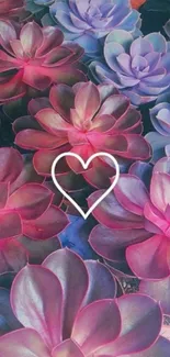 Colorful succulent wallpaper with heart design.