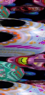Colorful sugar skulls mobile wallpaper art