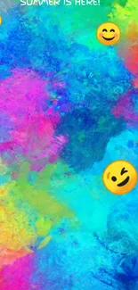 Colorful abstract wallpaper with emojis and summer theme.