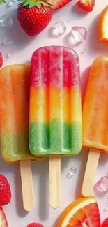 Colorful popsicles with strawberries and citrus slices.