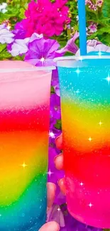 Colorful rainbow slushes with floral background for summer.