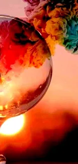 Colorful bubble against a sunset backdrop, creating a vibrant and artistic scene.