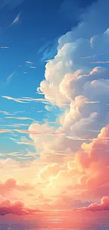 Mobile wallpaper with a colorful sunset sky and fluffy clouds.