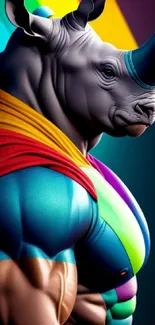 Colorful superhero rhino mobile wallpaper.