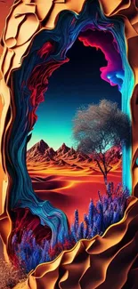 Surreal landscape wallpaper with vivid colors and abstract design elements.