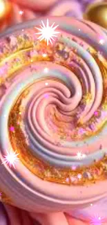 Colorful pink and gold swirl candy mobile wallpaper.