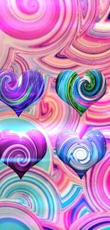 Colorful swirl heart wallpaper with vibrant pink and blue tones.