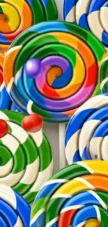 Colorful swirl lollipops pattern wallpaper.