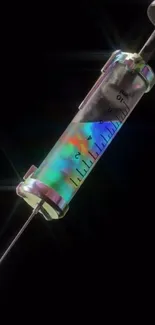 A colorful syringe art on black background.