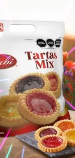 Tartas Mix with colorful flowers and tarts displayed attractively.