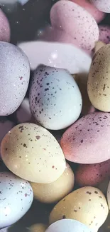 Close-up of colorful, textured pastel eggs grouped together.