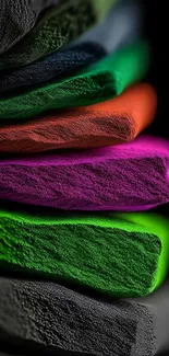 Colorful stacked textured layers in vibrant hues for a dynamic mobile wallpaper.
