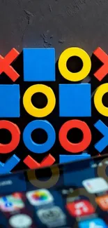 Colorful tic-tac-toe blocks on a phone screen.