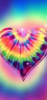 Vibrant tie-dye heart with rainbow colors.