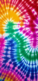 Colorful tie-dye wallpaper with spiral patterns and rainbow colors.