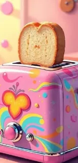Vibrant pink toaster with colorful patterns and toast slice
