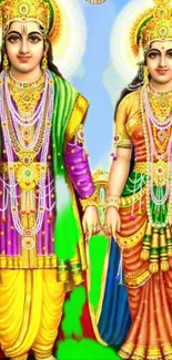 Colorful traditional attire illustration with vibrant hues and intricate details.