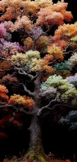 Vibrant colorful tree on black background wallpaper.