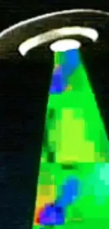 Pixelated UFO emitting a colorful energy beam