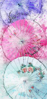 Vibrant mobile wallpaper featuring artistic colorful umbrellas.