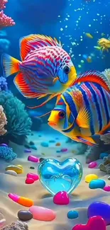 Colorful fish swimming in vibrant coral underwater scene.