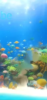 Vibrant underwater ocean scene with colorful corals and diverse marine life.