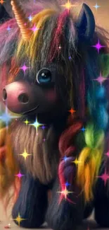 A vibrant unicorn with a rainbow mane.