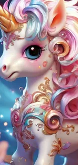 Colorful unicorn artwork with rainbow mane and fantasy elements.