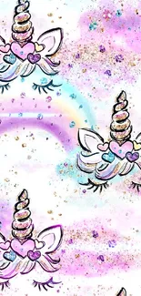 Vibrant unicorn wallpaper with pastel colors and sparkles.