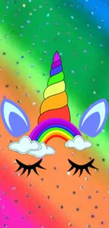 Colorful unicorn with rainbow horn wallpaper.