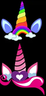 Unicorn mobile wallpaper with colorful horns and rainbow design.