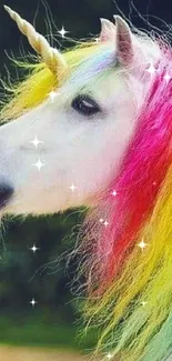 Mobile wallpaper of a unicorn with a vibrant rainbow mane.