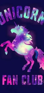 Vibrant unicorn fan club wallpaper with galaxy theme.