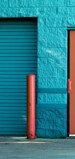 Vibrant teal and terracotta urban wall art with unique textures.