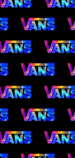 Colorful Vans logo pattern on a black background wallpaper.