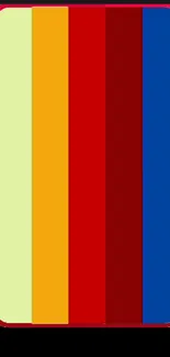 Colorful mobile wallpaper with vertical stripes in blue, red, yellow, and cream.