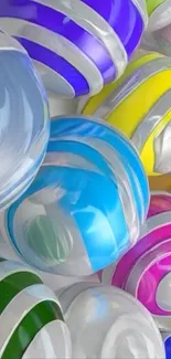 Colorful abstract spheres mobile wallpaper with vibrant patterns.