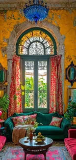 Vibrant vintage room with ornate decor and rich colors.