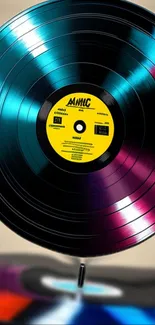 Colorful spinning vinyl record mobile wallpaper.