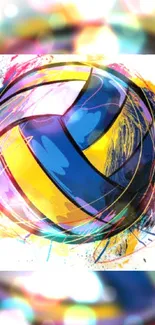 Colorful volleyball art wallpaper with splashes of vibrant colors.