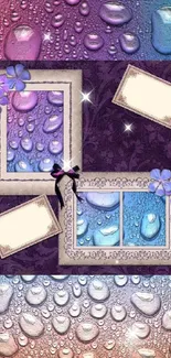 Colorful wallpaper with water droplets and elegant frames.