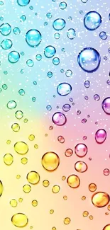 Colorful droplets on a gradient rainbow background mobile wallpaper.