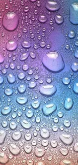 Colorful water droplets on gradient wallpaper with purple and blue hues.