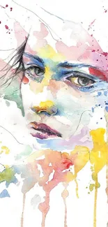 Colorful watercolor portrait art wallpaper with vibrant hues.