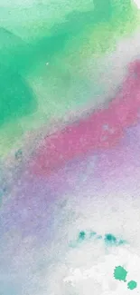 Abstract wallpaper with watercolor greens, purples, and pinks creating a vibrant look.