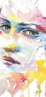 Colorful watercolor portrait with vibrant splashes.