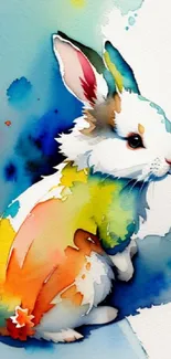 Colorful watercolor rabbit art wallpaper for mobile.