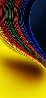 Colorful wave abstract wallpaper with yellow, blue, and red hues.